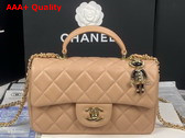 Chanel Mini Flap Bag with Top Handle Lambskin Gold Tone Metal Beige Ref AS2431 Replica