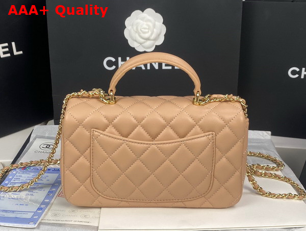 Chanel Mini Flap Bag with Top Handle Lambskin Gold Tone Metal Beige Ref AS2431 Replica