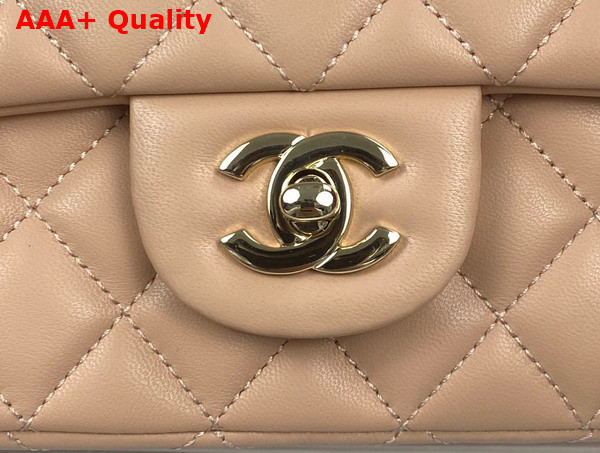 Chanel Mini Flap Bag with Top Handle Lambskin Gold Tone Metal Beige Ref AS2431 Replica