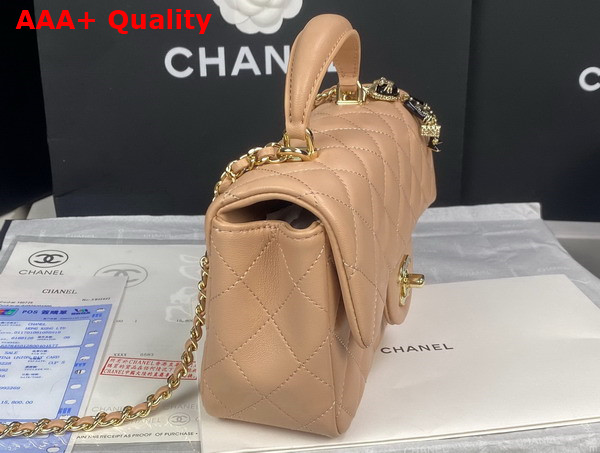 Chanel Mini Flap Bag with Top Handle Lambskin Gold Tone Metal Beige Ref AS2431 Replica