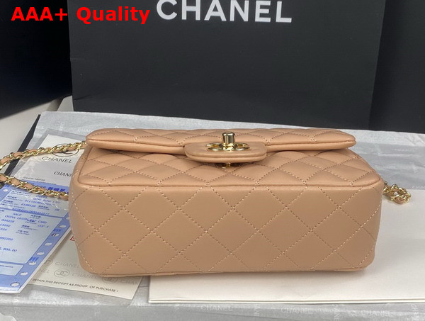 Chanel Mini Flap Bag with Top Handle Lambskin Gold Tone Metal Beige Ref AS2431 Replica