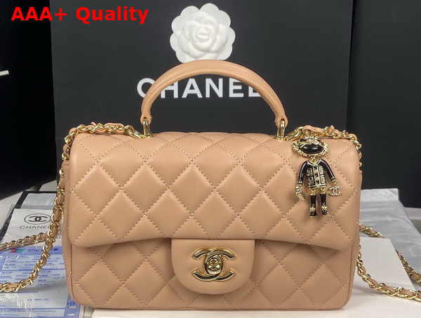 Chanel Mini Flap Bag with Top Handle Lambskin Gold Tone Metal Beige Ref AS2431 Replica