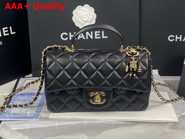 Chanel Mini Flap Bag with Top Handle Lambskin Gold Tone Metal Black Ref AS2431 Replica