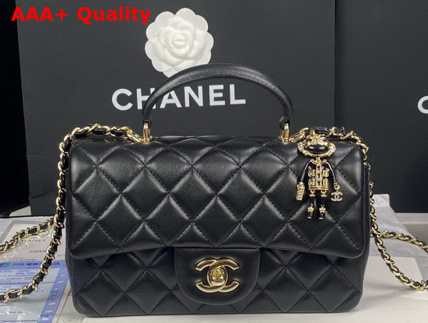 Chanel Mini Flap Bag with Top Handle Lambskin Gold Tone Metal Black Ref AS2431 Replica