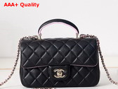 Chanel Mini Flap Bag with Top Handle Lambskin Gold Tone Metal Black and Pink AS2431 Replica