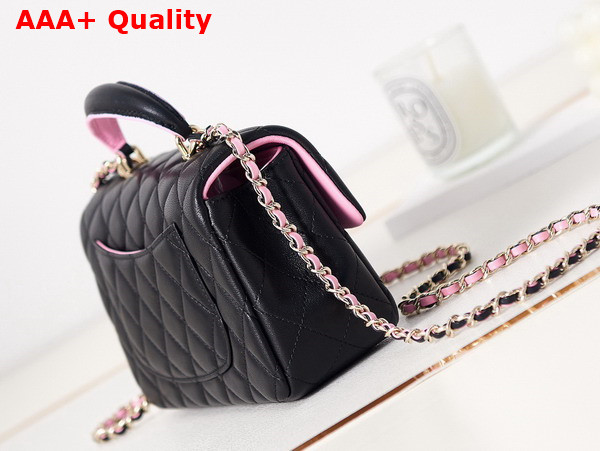 Chanel Mini Flap Bag with Top Handle Lambskin Gold Tone Metal Black and Pink AS2431 Replica