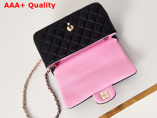 Chanel Mini Flap Bag with Top Handle Lambskin Gold Tone Metal Black and Pink AS2431 Replica