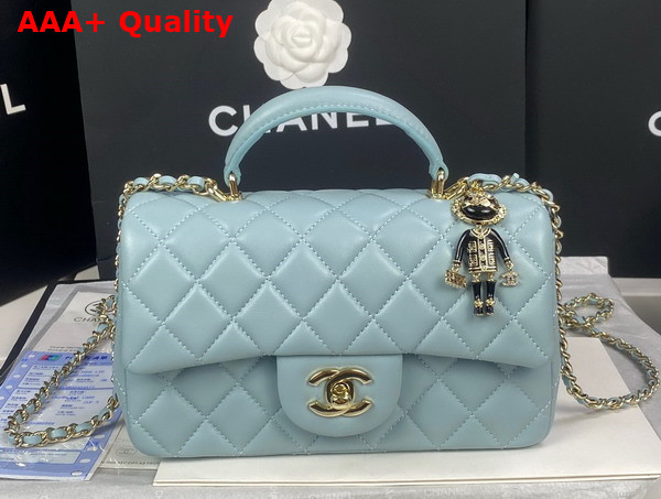 Chanel Mini Flap Bag with Top Handle Lambskin Gold Tone Metal Light Blue Ref AS2431 Replica