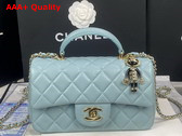 Chanel Mini Flap Bag with Top Handle Lambskin Gold Tone Metal Light Blue Ref AS2431 Replica