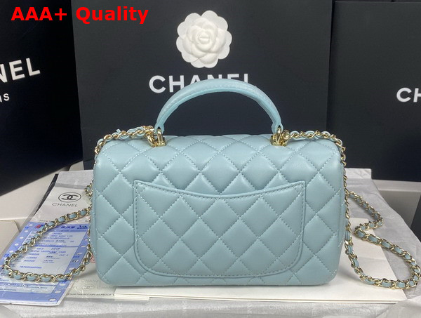 Chanel Mini Flap Bag with Top Handle Lambskin Gold Tone Metal Light Blue Ref AS2431 Replica