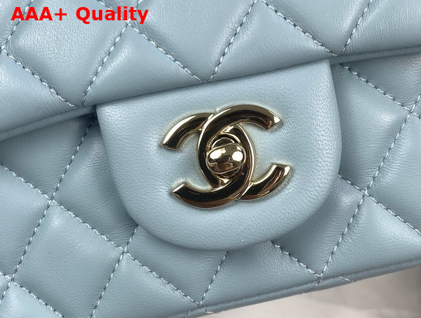 Chanel Mini Flap Bag with Top Handle Lambskin Gold Tone Metal Light Blue Ref AS2431 Replica