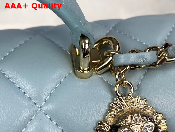 Chanel Mini Flap Bag with Top Handle Lambskin Gold Tone Metal Light Blue Ref AS2431 Replica