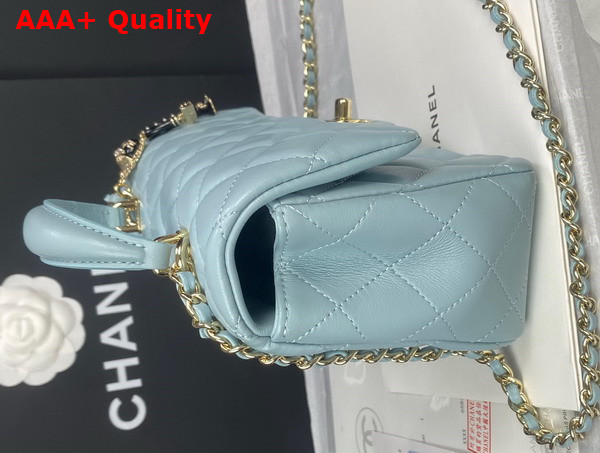 Chanel Mini Flap Bag with Top Handle Lambskin Gold Tone Metal Light Blue Ref AS2431 Replica