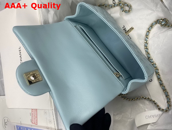 Chanel Mini Flap Bag with Top Handle Lambskin Gold Tone Metal Light Blue Ref AS2431 Replica