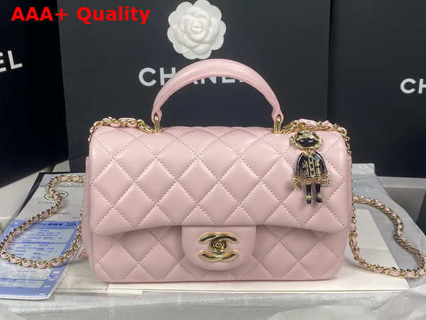 Chanel Mini Flap Bag with Top Handle Lambskin Gold Tone Metal Light Pink Ref AS2431 Replica