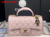 Chanel Mini Flap Bag with Top Handle Lambskin Gold Tone Metal Light Pink Ref AS2431 Replica