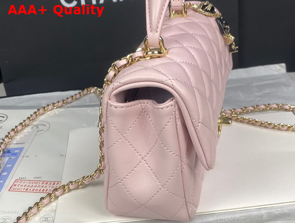 Chanel Mini Flap Bag with Top Handle Lambskin Gold Tone Metal Light Pink Ref AS2431 Replica