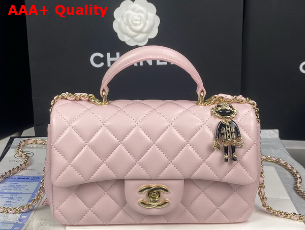 Chanel Mini Flap Bag with Top Handle Lambskin Gold Tone Metal Light Pink Ref AS2431 Replica