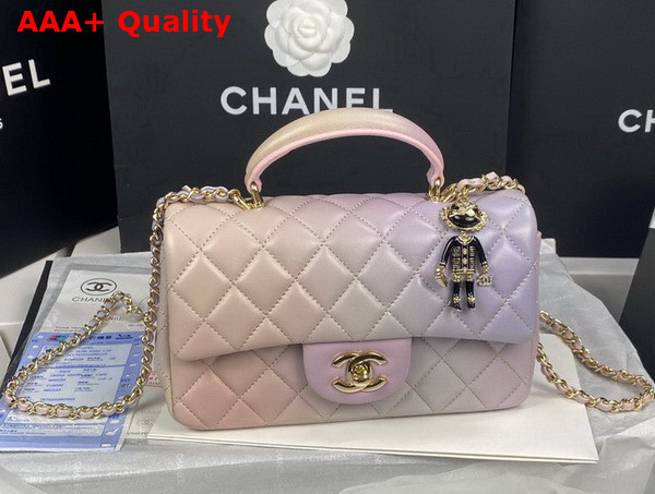 Chanel Mini Flap Bag with Top Handle Lambskin Gold Tone Metal Light Pink and Light Green Ref AS2431 Replica