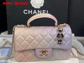 Chanel Mini Flap Bag with Top Handle Lambskin Gold Tone Metal Light Pink and Light Green Ref AS2431 Replica