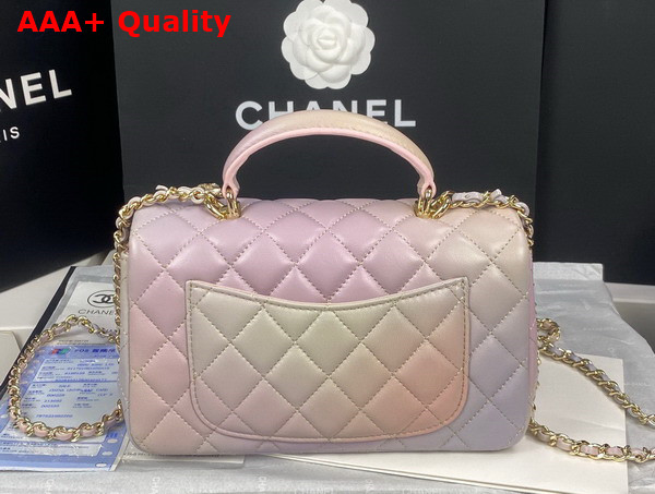 Chanel Mini Flap Bag with Top Handle Lambskin Gold Tone Metal Light Pink and Light Green Ref AS2431 Replica