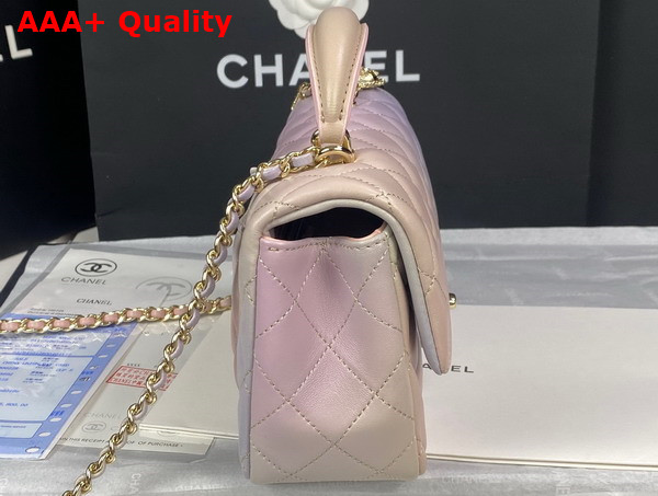 Chanel Mini Flap Bag with Top Handle Lambskin Gold Tone Metal Light Pink and Light Green Ref AS2431 Replica