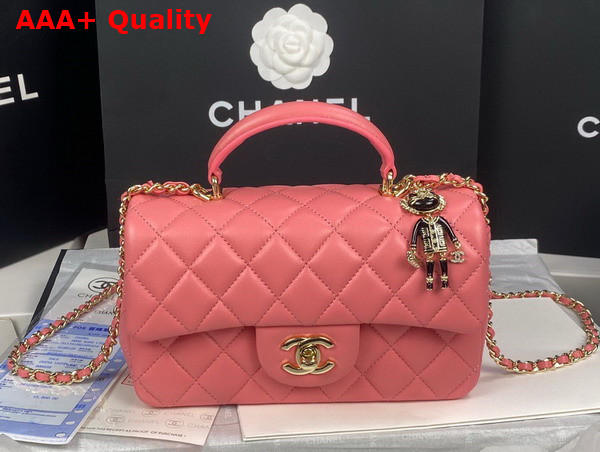 Chanel Mini Flap Bag with Top Handle Lambskin Gold Tone Metal Pink Ref AS2431 Replica