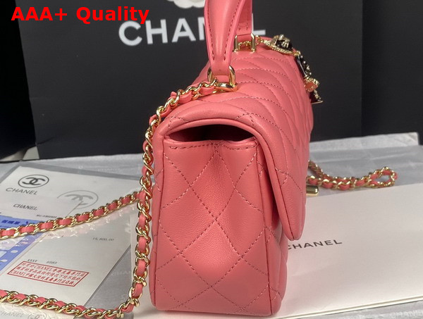 Chanel Mini Flap Bag with Top Handle Lambskin Gold Tone Metal Pink Ref AS2431 Replica