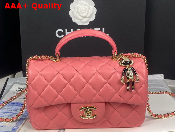 Chanel Mini Flap Bag with Top Handle Lambskin Gold Tone Metal Pink Ref AS2431 Replica