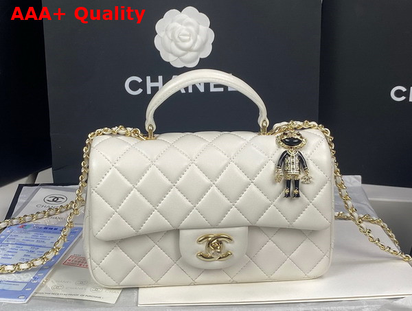 Chanel Mini Flap Bag with Top Handle Lambskin Gold Tone Metal White Ref AS2431 Replica