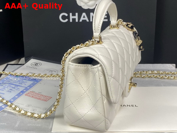 Chanel Mini Flap Bag with Top Handle Lambskin Gold Tone Metal White Ref AS2431 Replica