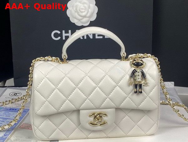 Chanel Mini Flap Bag with Top Handle Lambskin Gold Tone Metal White Ref AS2431 Replica