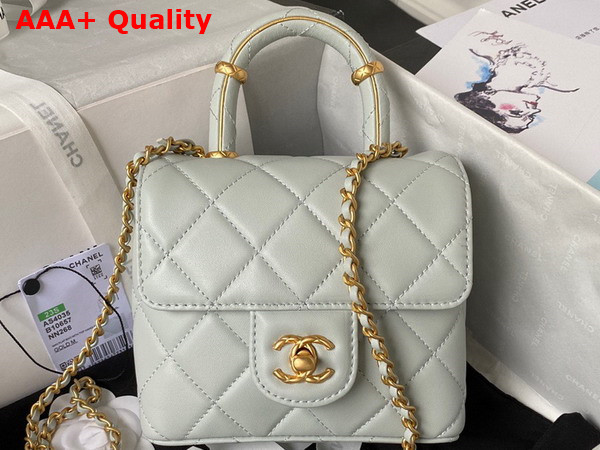 Chanel Mini Flap Bag with Top Handle Light Blue Lambskin Gold Tone Metal AS4035 Replica