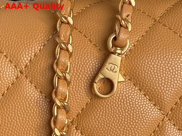 Chanel Mini Flap Bag with Top Handle Light Brown Grained Shiny Calfskin Gold Tone Metal AS5165 Replica