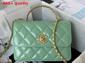 Chanel Mini Flap Bag with Top Handle Light Green Shiny Calfskin and Gold Tone Metal AS3886 Replica