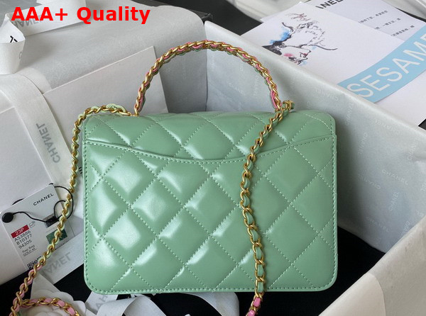 Chanel Mini Flap Bag with Top Handle Light Green Shiny Calfskin and Gold Tone Metal AS3886 Replica