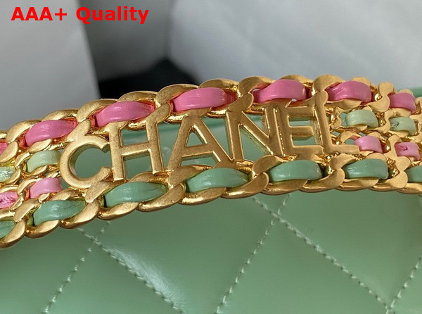 Chanel Mini Flap Bag with Top Handle Light Green Shiny Calfskin and Gold Tone Metal AS3886 Replica