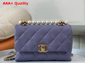 Chanel Mini Flap Bag with Top Handle Light Purple Shiny Lambskin Imitation Pearls Gold Tone Metal AS5001 Replica