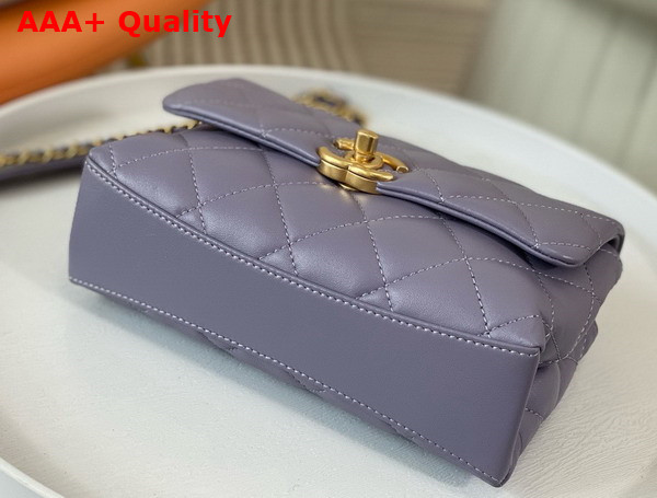 Chanel Mini Flap Bag with Top Handle Light Purple Shiny Lambskin Imitation Pearls Gold Tone Metal AS5001 Replica