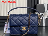 Chanel Mini Flap Bag with Top Handle Navy Blue Grained Shiny Calfskin Gold Tone Metal AS5165 Replica