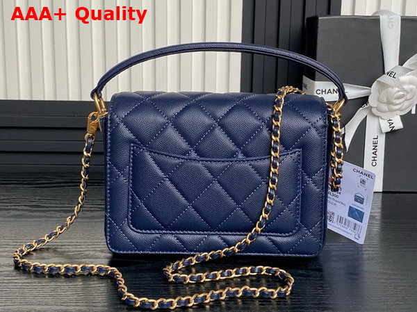 Chanel Mini Flap Bag with Top Handle Navy Blue Grained Shiny Calfskin Gold Tone Metal AS5165 Replica