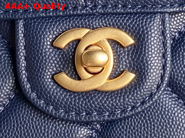 Chanel Mini Flap Bag with Top Handle Navy Blue Grained Shiny Calfskin Gold Tone Metal AS5165 Replica