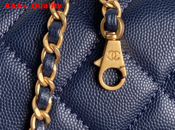 Chanel Mini Flap Bag with Top Handle Navy Blue Grained Shiny Calfskin Gold Tone Metal AS5165 Replica