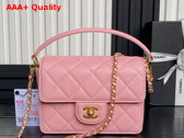 Chanel Mini Flap Bag with Top Handle Pink Grained Shiny Calfskin Gold Tone Metal AS5165 Replica