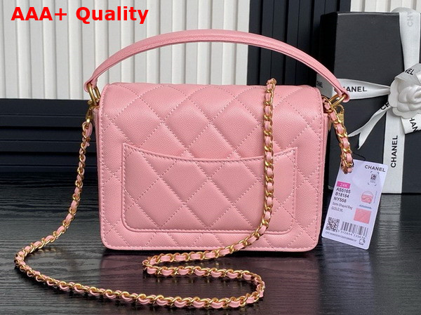 Chanel Mini Flap Bag with Top Handle Pink Grained Shiny Calfskin Gold Tone Metal AS5165 Replica