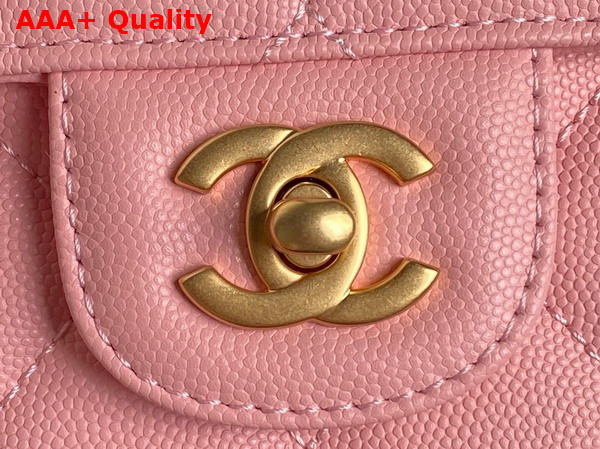 Chanel Mini Flap Bag with Top Handle Pink Grained Shiny Calfskin Gold Tone Metal AS5165 Replica