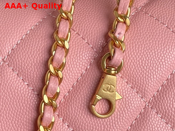 Chanel Mini Flap Bag with Top Handle Pink Grained Shiny Calfskin Gold Tone Metal AS5165 Replica