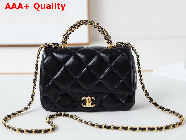 Chanel Mini Flap Bag with Top Handle Shiny Lambskin Gold Tone Metal Black AS5032 Replica