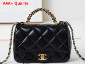 Chanel Mini Flap Bag with Top Handle Shiny Lambskin Gold Tone Metal Black AS5032 Replica