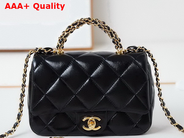 Chanel Mini Flap Bag with Top Handle Shiny Lambskin Gold Tone Metal Black AS5032 Replica